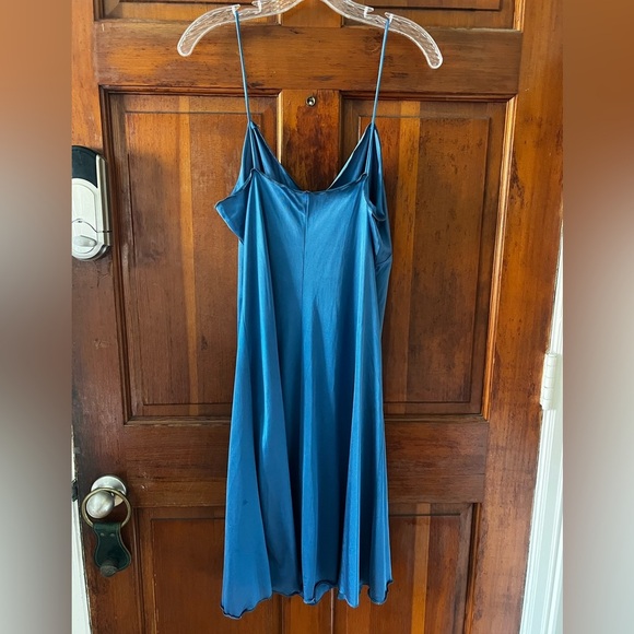 Vintage Blue Satin Slip Dress – Spaghetti Strap Midi 90s Lingerie Style Size S/M - Picture 5 of 7